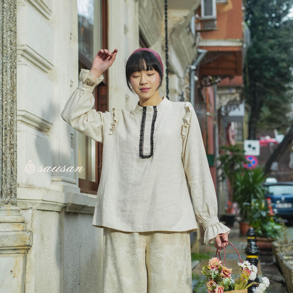 Sausan - Ankara Latife Blouse - Atasan Blouse Wanita Linen Willaw Natural