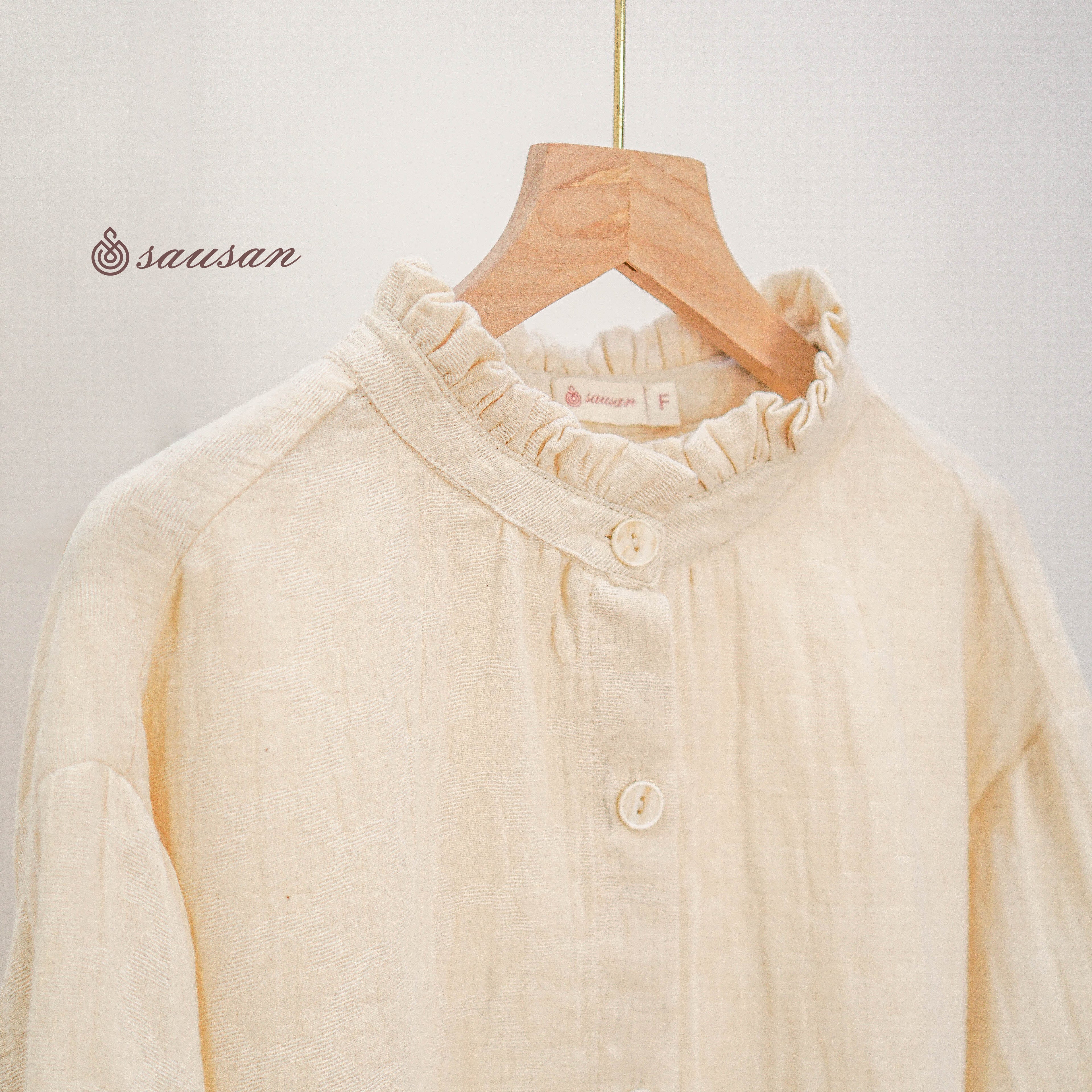 LEANNA BLOUSE-ATASAN BASIC WANITA VINTAGE LINEN PREMIUM