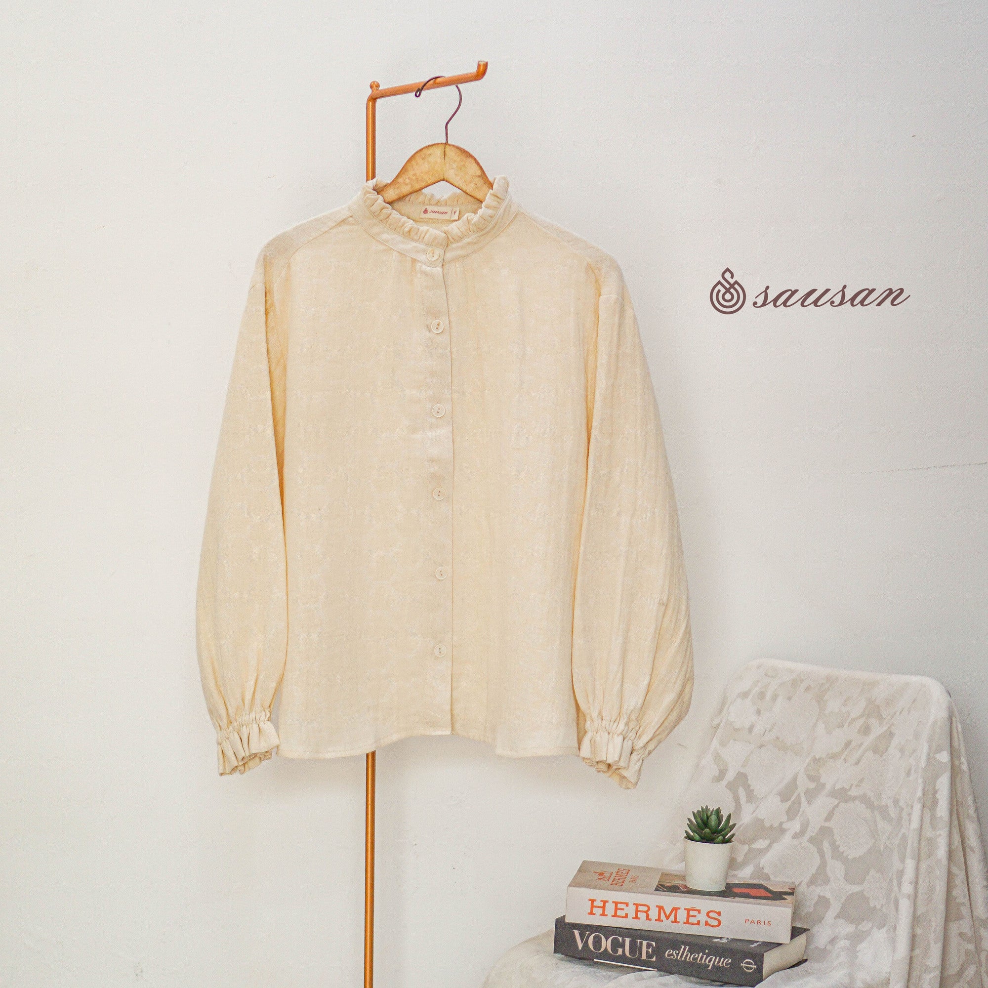 LEANNA BLOUSE-ATASAN BASIC WANITA VINTAGE LINEN PREMIUM